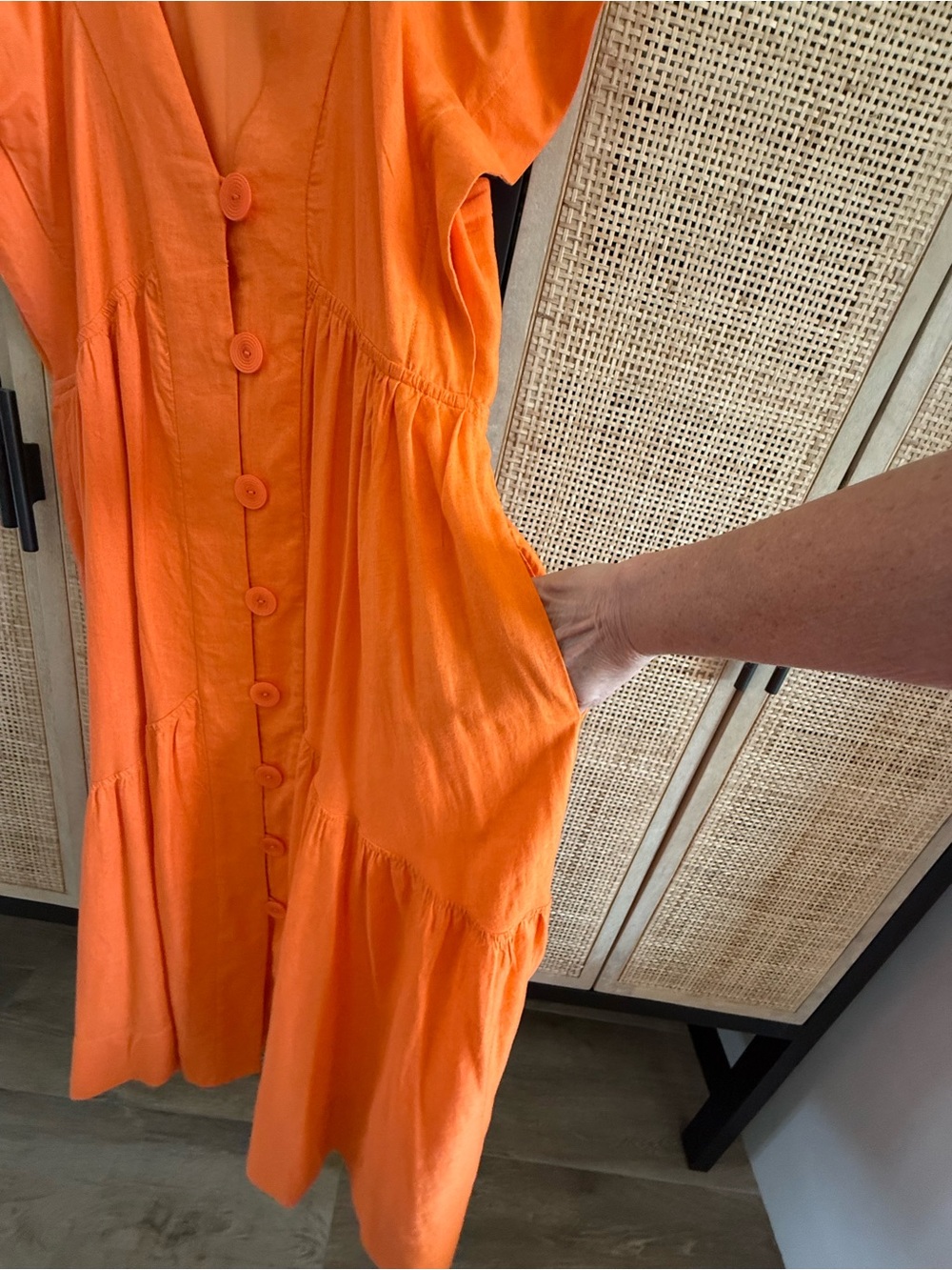 Anthropologie Bright Orange Button-Front Midi Dress - Picture 6 of 10